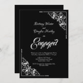 Elegant Black and White Engagement Party Kaart (Voorkant / Achterkant)