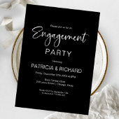 Elegant Black and White Engagement Party Kaart
