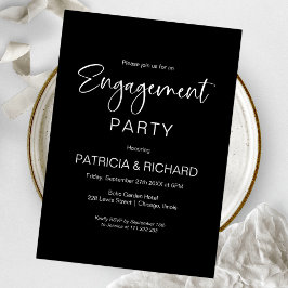 Elegant Black and White Engagement Party Kaart