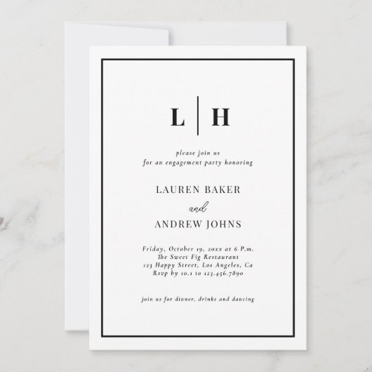 Elegant Black and White Engagement Party Kaart (Voorkant)