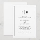 Elegant Black and White Engagement Party Kaart (Voorkant / Achterkant)