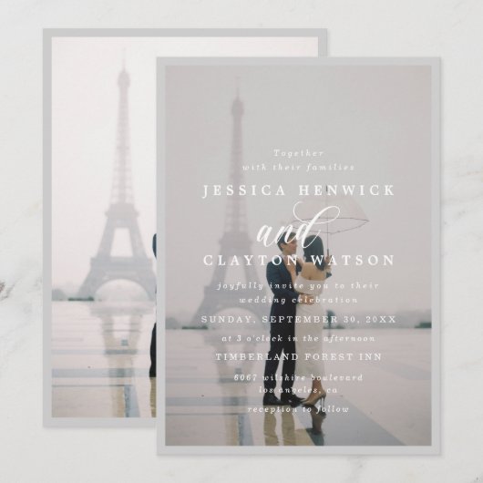 Elegant Black and White Faux Vellum Photo Weddensc Kaart (Voorkant / Achterkant)