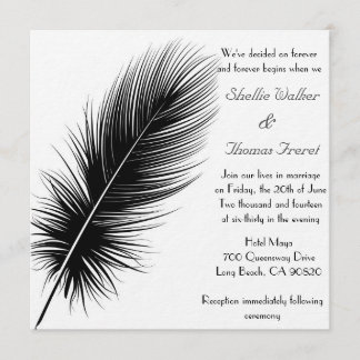 Elegant Black and White Feather Wedding Invitation Kaart