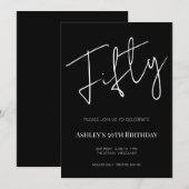 Elegant Black and White Fifty 50th Birthday Kaart (Voorkant / Achterkant)
