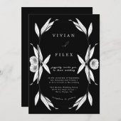 Elegant Black and White Floral Capsul Wedding Kaart (Voorkant / Achterkant)