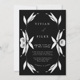 Elegant Black and White Floral Capsul Wedding Kaart