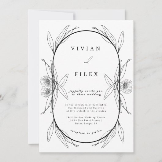 Elegant Black and White Floral Capsul Wedding Kaart (Voorkant)