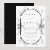 Elegant Black and White Floral Capsul Wedding Kaart (Voorkant / Achterkant)