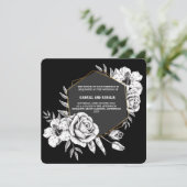 Elegant Black and White Floral Geometric Wedding Kaart (Staand voorkant)