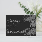Elegant black and white floral lace Bridesmaid Kaart (Staand voorkant)