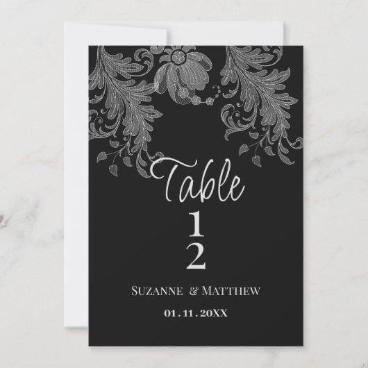  Elegant black and white floral lace Table Numbers Kaart (Voorkant)