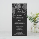 Elegant black and white floral lace Wedding Menu (Staand voorkant)