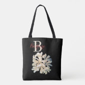 Elegant Black and White Floral Monogram Name Tote Bag (Achterkant)