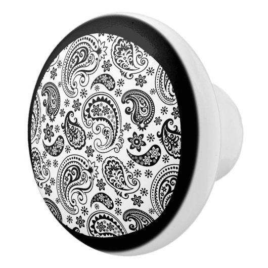 Elegant Black and White Floral Paisley 2a Keramische Knop (Rechts)