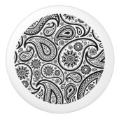Elegant Black and White Floral Paisley 3 Keramische Knop (Voorkant)