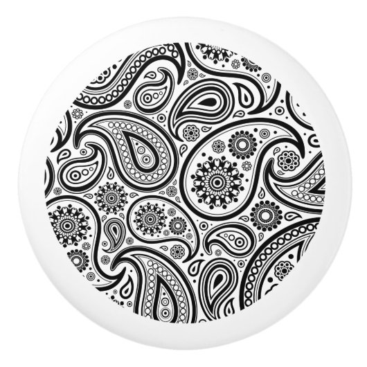 Elegant Black and White Floral Paisley 3 Keramische Knop (Voorkant)