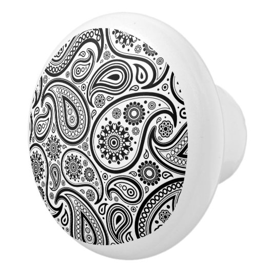 Elegant Black and White Floral Paisley 3 Keramische Knop (Rechts)