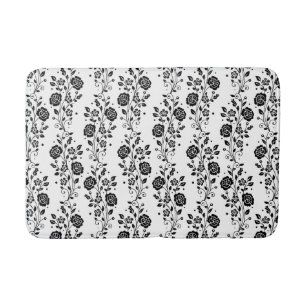 Elegant Black and White Floral Pattern Badmat