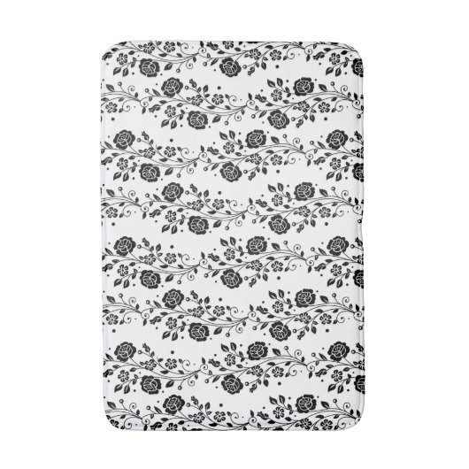 Elegant Black and White Floral Pattern Badmat (Voorkant Verticaal)