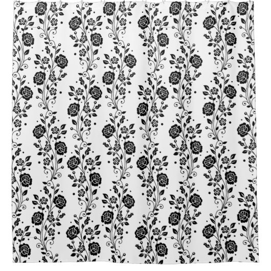 Elegant Black and White Floral Pattern Douchegordijn (Voorkant)