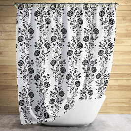 Elegant Black and White Floral Pattern Douchegordijn