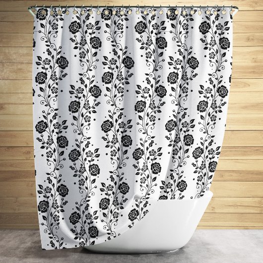 Elegant Black and White Floral Pattern Douchegordijn
