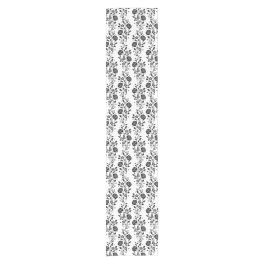 Elegant Black and White Floral Pattern Korte Tafelloper (Voorkant)