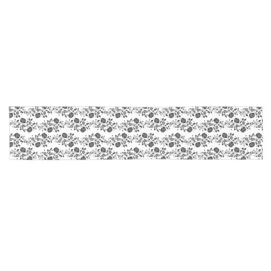 Elegant Black and White Floral Pattern Korte Tafelloper (Horizontaal)