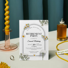 Elegant Black and White Floral Retirement Party Kaart