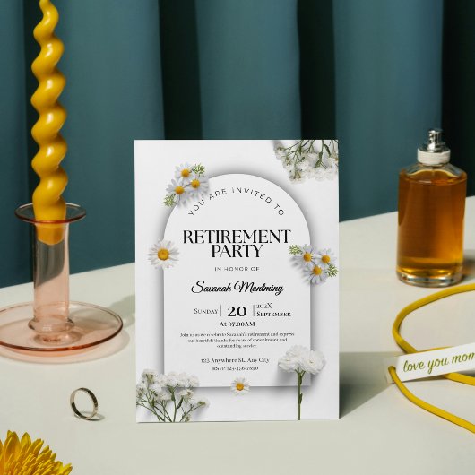 Elegant Black and White Floral Retirement Party  Kaart