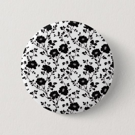 Elegant Black And White Floral Silhouette Botanica Ronde Button 5,7 Cm (Voorkant)