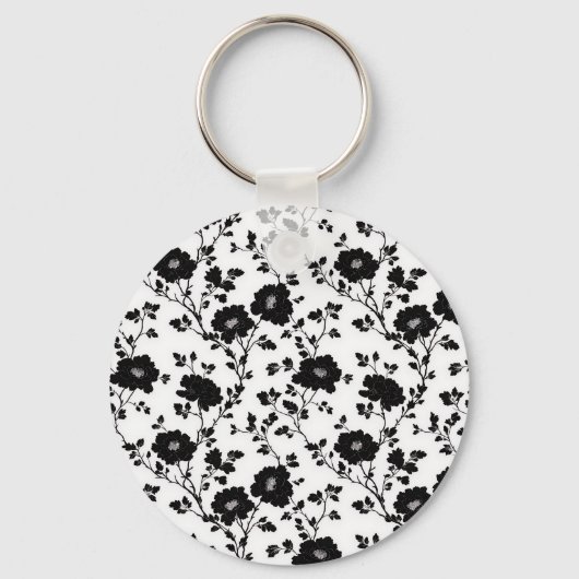 Elegant Black And White Floral Silhouette Botanica Sleutelhanger (Voorkant)