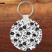 Elegant Black And White Floral Silhouette Botanica Sleutelhanger (Achterkant)