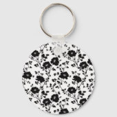 Elegant Black And White Floral Silhouette Botanica Sleutelhanger (Achterkant)