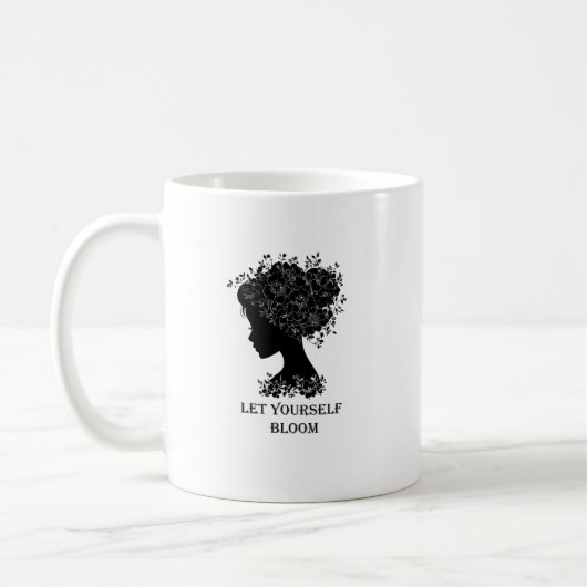 Elegant black-and-white floral silhouette design  koffiemok (Links)