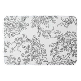 Elegant Black and White Floral Toile Badmat