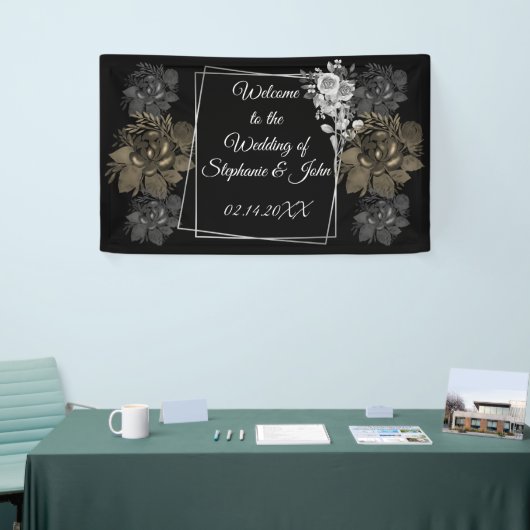 Elegant Black and White Floral Wedding Banner (Beurs)