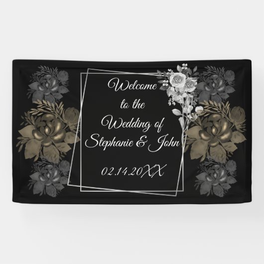 Elegant Black and White Floral Wedding Banner (Horizontaal)