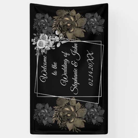 Elegant Black and White Floral Wedding Banner (Verticaal)