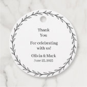 Elegant Black and White Floral Wedding Bedankjes Labels (Voorkant)