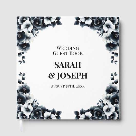 Elegant Black and White Floral Wedding Gastenboek (Voorkant)