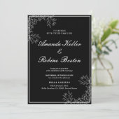 Elegant Black and White Floral Wedding Invitation Kaart (Staand voorkant)