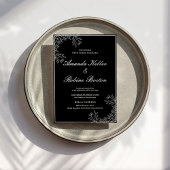 Elegant Black and White Floral Wedding Invitation Kaart