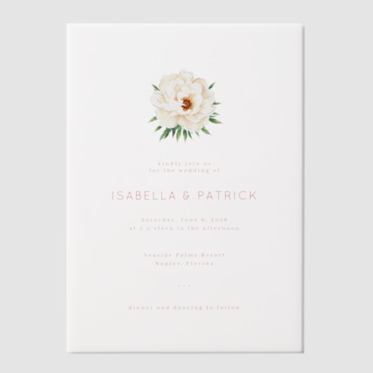 Elegant Black and White Floral Wedding Invitation Vellum Uitnodigingen (Voorkant)