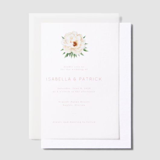 Elegant Black and White Floral Wedding Invitation Vellum Uitnodigingen (Offset)
