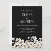 Elegant Black and White Floral Wedding Kaart (Voorkant)