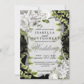 Elegant Black and White Floral Wedding Kaart (Voorkant)