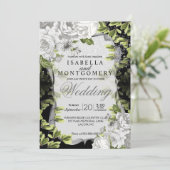 Elegant Black and White Floral Wedding Kaart (Staand voorkant)
