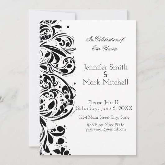 Elegant Black and White Floral Wedding Kaart (Voorkant)