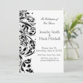 Elegant Black and White Floral Wedding Kaart (Staand voorkant)